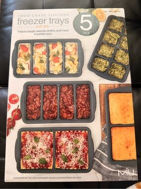 Miu Food Grade Silicone Freezer Trays with Lids - Gray (5-Pack)